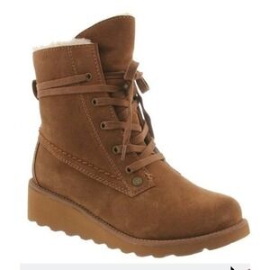 Bearpaw Wedge Booties Waterproof Suede Shearling Lined‎ Lace Up Womens 10 NIB